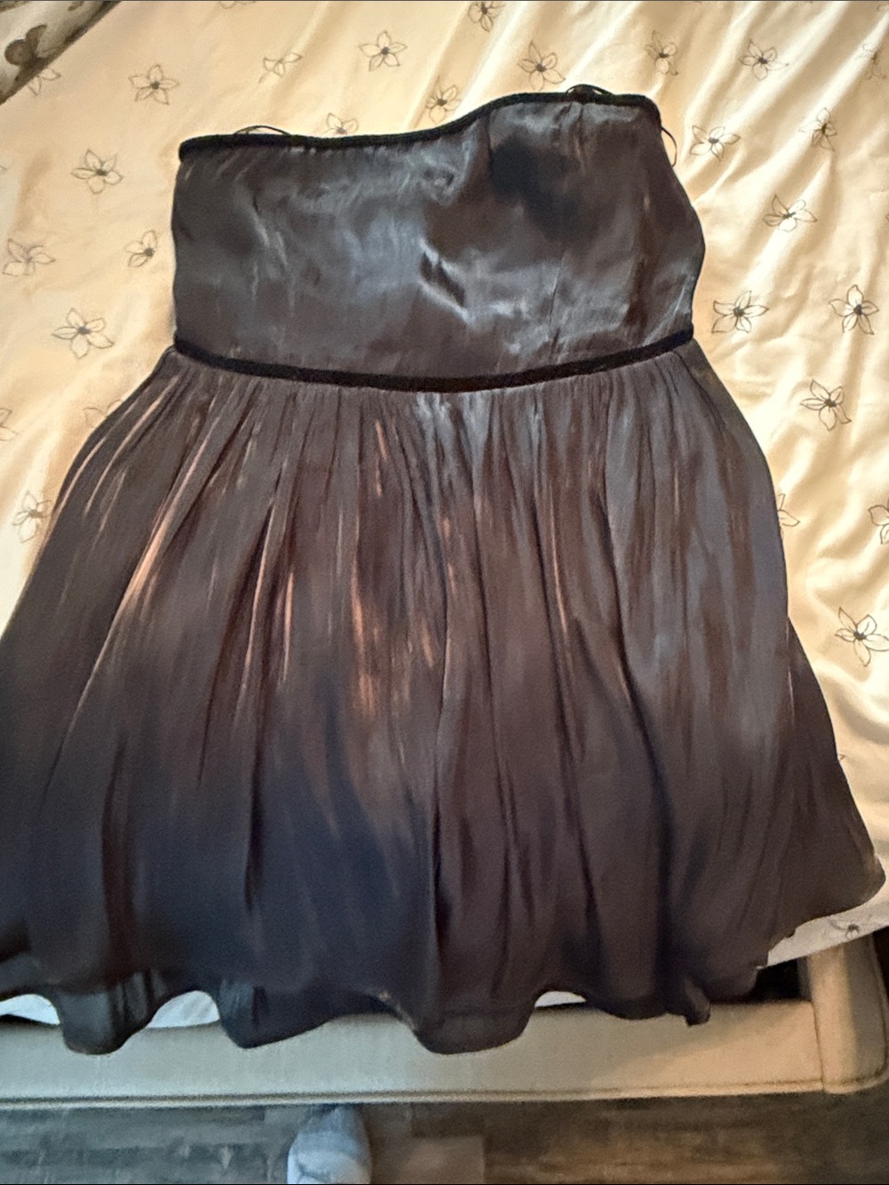 Free people Black Strapless Satin dress with Pleated Silhouette